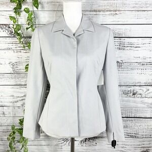 Tahari Blazer Jacket sz 4 Classic Light Gray Wool Stretch Career Wedding Church